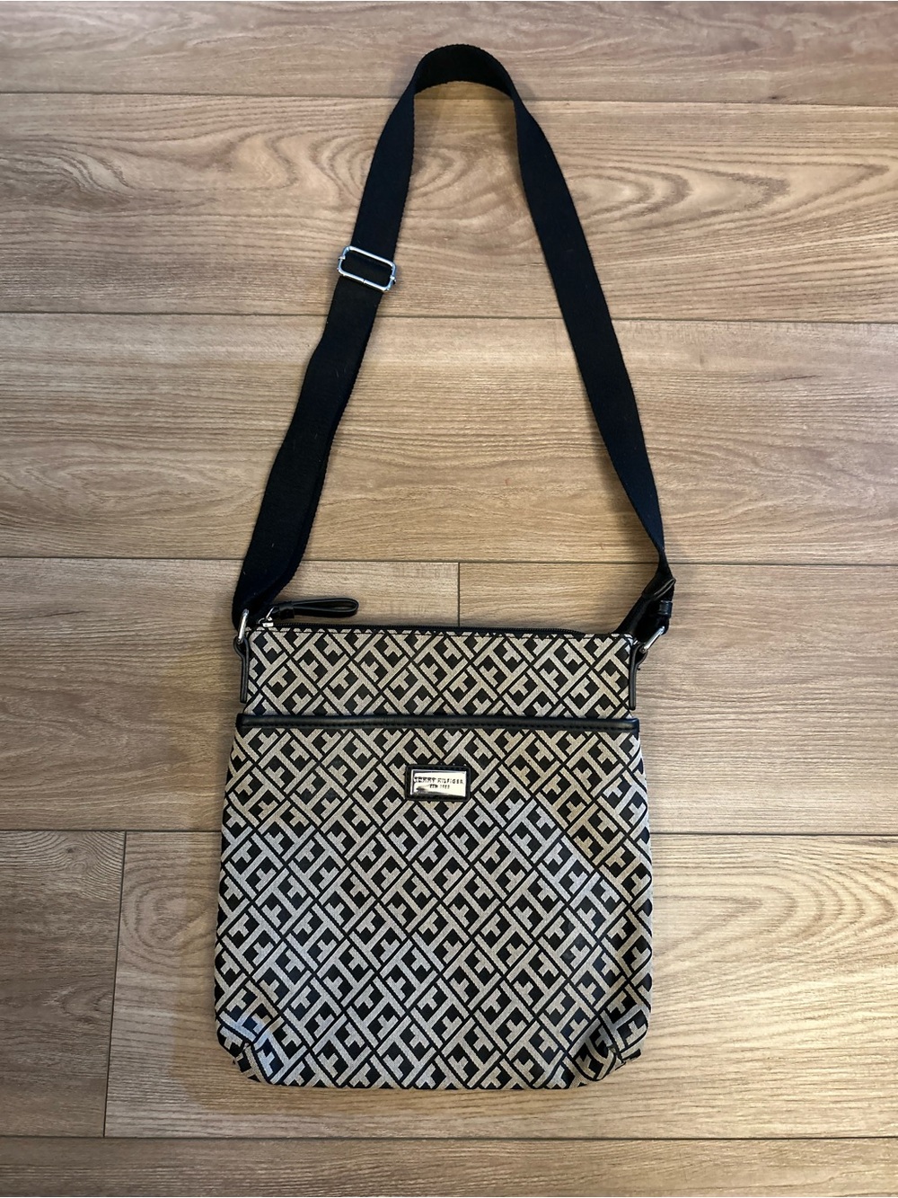 Tommy Hilfiger Monogram Crossbody Bag Black Tan Adjustable Strap